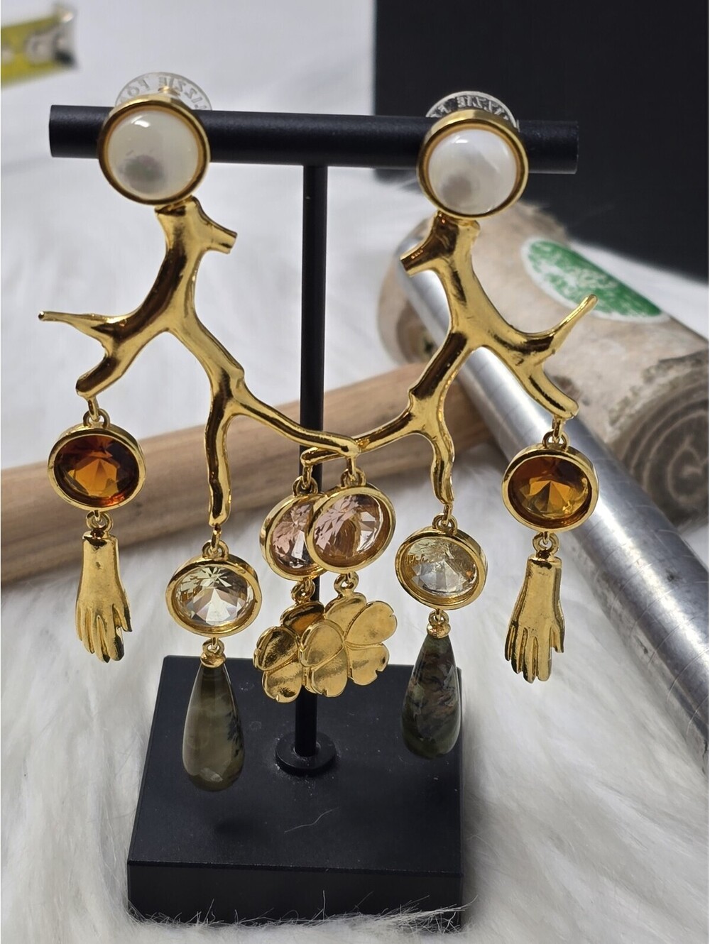 Lizzie Fortunato Branch Chandelier Earrings Crystal Gold